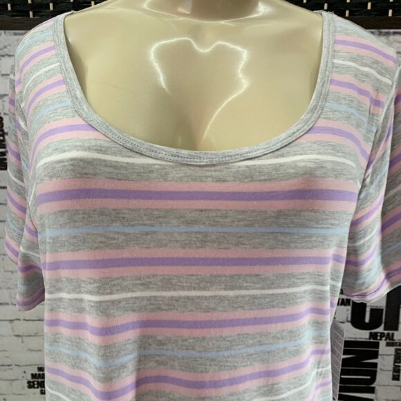 LulaRoe Pink/Gray Striped Short Sleeve Top - Picture 2 of 6